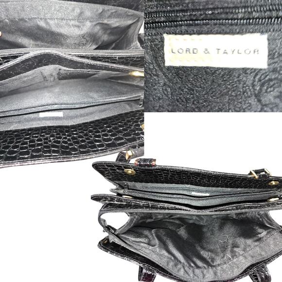 Lord and Taylor Croc Embossed Attache Patent Laptop Bag Oversize Messenger Tote - Picture 5 of 7